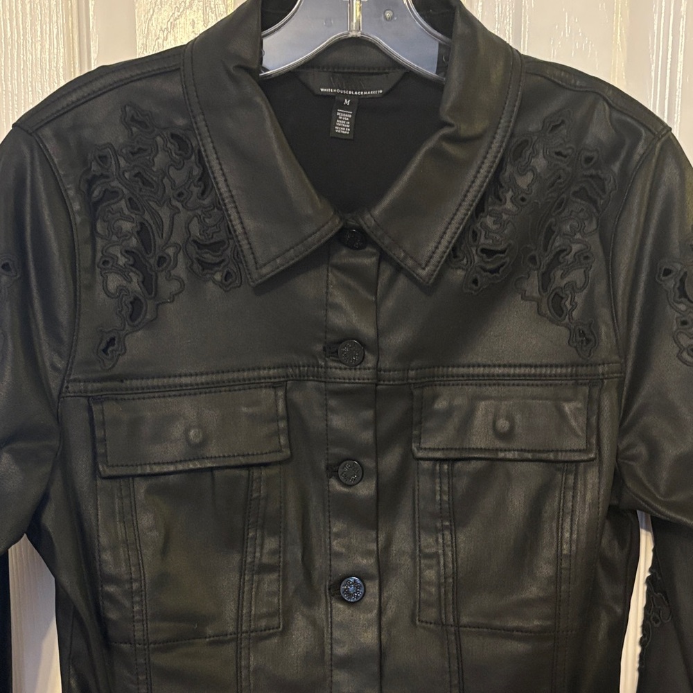 WHBM Black Embroidered Womens coated denim Jacket - Picture 5 of 12